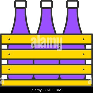 L'icône de couleur de la bière. Bouteilles de vin ou de champagne dans des caisses en bois. Les bouteilles de lait en boîte en bois. Vector illustration isolé Illustration de Vecteur