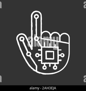 Main robotique icône Chalk. Implant RFID ou NFC. Côté numérique. Micro-puce. Vector illustration tableau isolé Illustration de Vecteur