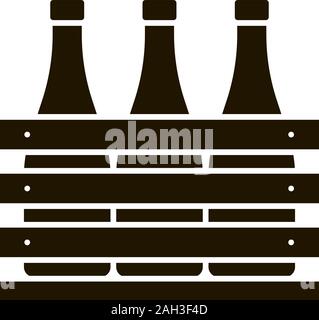 Cas de la bière l'icône glyphe. Bouteilles de vin ou de champagne dans des caisses en bois. Les bouteilles de lait en boîte en bois. Symbole de Silhouette. L'espace négatif. Vector illust isolés Illustration de Vecteur
