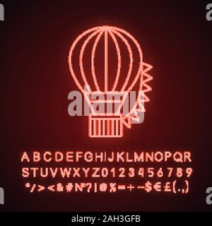 Hot Air Balloon Festival neon light icône. Aérostat. Signe rougeoyant avec alphabet, chiffres et symboles. Vector illustration isolé Illustration de Vecteur