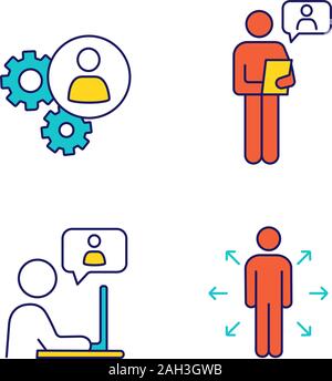 Couleur de la gestion d'entreprise icons set. Le travail d'équipe, l'entrevue d'emploi en ligne, le chat, la gestion des décisions. Illustrations vectorielles Illustration de Vecteur