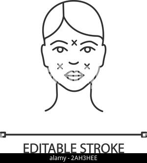 Les sites d'injection, une neurotoxine icône linéaire. Balisage du visage pour intervention cosmétique. Fine ligne illustration. Rajeunissement facial. Symbole de contour. Vector isol Illustration de Vecteur