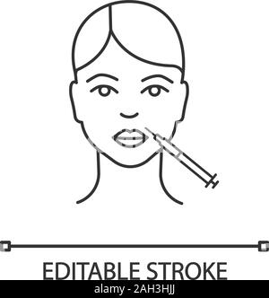 Lèvres injection neurotoxine icône linéaire. Anti rides l'injection. Fine ligne illustration. L'augmentation des lèvres. Intervention cosmétique. Symbole de contour. Je vecteur Illustration de Vecteur