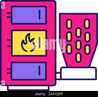 Chaudière à granulé l'icône de couleur. Système de chauffage central. Chaudière à combustible solide. Système de brûleur. Des ateliers, des magasins, des pavillons, des salons, des unités d'affaires, chambre Illustration de Vecteur