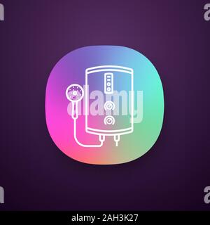 Chauffe-eau électrique icône de l'application. Salle de bain Chauffage de l'eau. Sur demande accueil chaudière avec pomme de douche. UI/UX interface utilisateur. Mobile ou Web applicati Illustration de Vecteur
