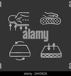 Matelas orthopédique chalk icons set. Soutien du dos, latex, matelas double couvercle respirant, la saison. Illustrations vectorielles chalkboard Illustration de Vecteur