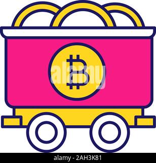 L'icône couleur d'entreprise minière Bitcoin. Chariot de mine avec des pièces de monnaie bitcoin. Cryptocurrency. Vector illustration isolé Illustration de Vecteur