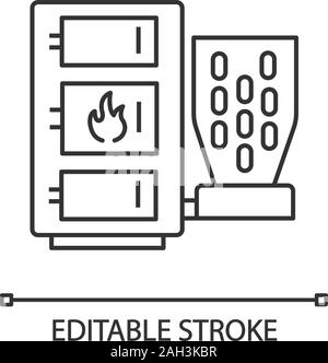 Chaudière à granulé icône linéaire. Système de chauffage central. Fine ligne illustration. Chaudière à combustible solide. Système de brûleur avec trois chambres. Symbole de contour Illustration de Vecteur
