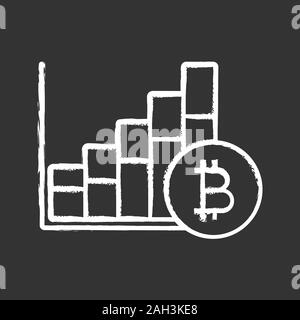 La croissance du marché des bitcoins craie tableau icône. La hausse des prix Cryptocurrency. Diagramme des statistiques avec signe bitcoin. Vector illustration tableau isolé Illustration de Vecteur