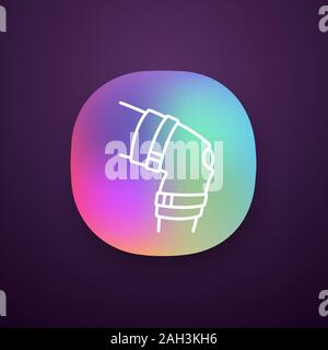 Attelle de genou icône de l'application. Orthèse jambe réglable. UI/UX interface utilisateur. Articulation du Genou orthopédie pansement. Traitement de l'arthrite, entorse musculaire, récupération des blessures Illustration de Vecteur