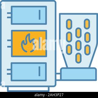 Chaudière à granulé l'icône de couleur. Système de chauffage central. Chaudière à combustible solide. Système de brûleur avec trois chambres. Des ateliers, magasins, salons, pavillons, h Illustration de Vecteur