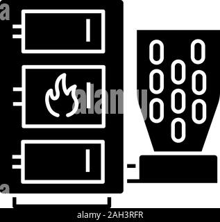 Chaudière à granulé icône glyphe. Système de chauffage central. Chaudière à combustible solide. Système de brûleur avec trois chambres. Symbole de Silhouette. L'espace négatif. Vect Illustration de Vecteur