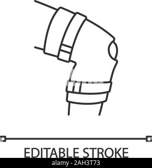 Attelle de genou icône linéaire. Orthèse jambe réglable. Fine ligne illustration. Articulation du Genou orthopédie pansement. L'arthrite, entorse musculaire. Symbole de contour. Vect Illustration de Vecteur