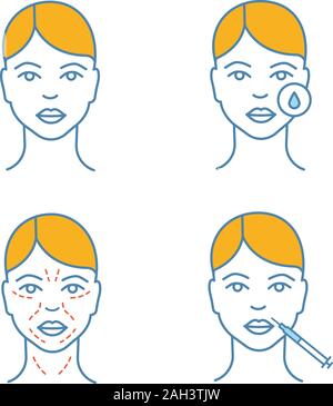 Couleur d'injection, une neurotoxine icons set. Visage, le démaquillage, rides, lèvres l'injection. Illustrations vectorielles Illustration de Vecteur