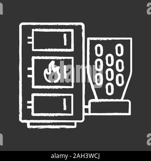 L'icône Chalk chaudière à granulé. Système de chauffage central. Chaudière à combustible solide. Système de brûleur. Des ateliers, des magasins, des pavillons, des salons, des unités d'affaires, chambre Illustration de Vecteur