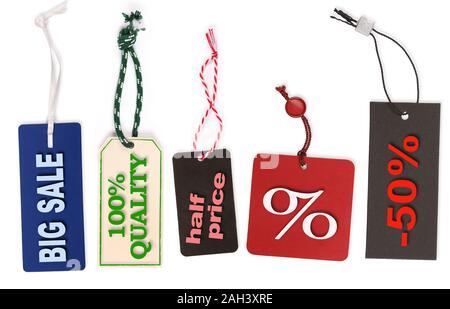 Les étiquettes de prix différents avec texte Banque D'Images