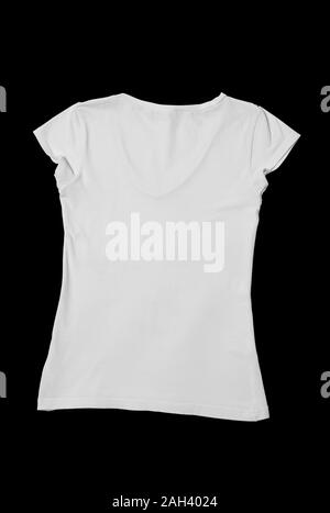 Blanc blanc T-shirt femme noir sur fond de coupe. Mock-up. Banque D'Images