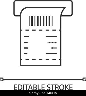 Distributeur automatique de réception icône linéaire. Terminal de Paiement chèque en papier. Fine ligne illustration. Le projet de loi. Reçu de vente. Symbole de contour. Vector isolated silhouette. E Illustration de Vecteur