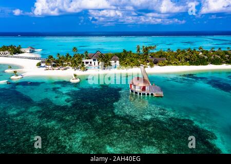 South Male Atoll, Maldives, Atoll de Kaafu, vue aérienne de resorts Banque D'Images