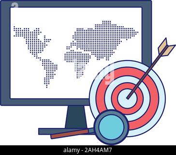 Cible et loupe avec le moniteur de l'ordinateur Illustration de Vecteur