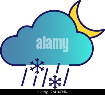 L'icône de couleur nuit de neige fondue. La neige mouillée. La neige et la pluie mixte. Cloud, gouttes, Flocon, lune. Prévisions météorologiques. Vector illustration isolé Illustration de Vecteur