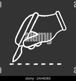 Incision cutanée Scalpel icône Chalk. La chirurgie plastique. Incision chirurgicale. La main du chirurgien. Vector illustration tableau isolé Illustration de Vecteur