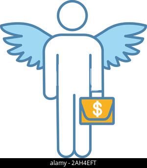L'icône de couleur d'investisseurs providentiels. Business Angel. Des investisseurs informels. L'investissement. Fondateur. Businessman with briefcase et les ailes. Vector illustration isolé Illustration de Vecteur