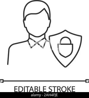 La protection de l'icône linéaire clients. Les droits des consommateurs. Coffre-fort service à la clientèle. Bouclier, de l'utilisateur. Service de soins des clients. La protection des utilisateurs. Illustration de contour. Illustration de Vecteur