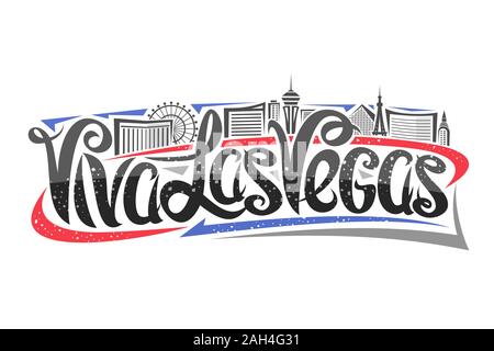 Logo Vector pour Las Vegas, illustration avec contour décoratif abstrait architecture tour eiffel et grande roue, lettrage élégant - Viva las Vega Illustration de Vecteur