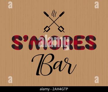 Smores bar buffle plaid lettres vecteur plat signe Illustration de Vecteur