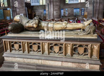 Tombe de sir Richard Pembridge, Chevalier de l'ordre de la Jarretière, Cathédrale de Hereford, Angleterre, Royaume-Uni, est à la bataille de Pointiers en 1356 Banque D'Images