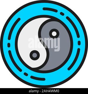 Yin Yang signe, symbole chinois télévision couleur ligne icône. Illustration de Vecteur
