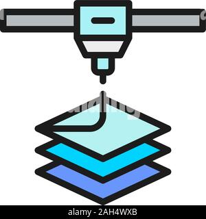 Imprimante 3d, l'icône de la ligne de couleur d'impression à plat. Isolé sur fond blanc Illustration de Vecteur
