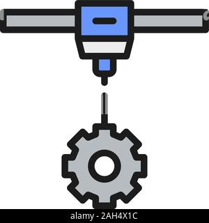 Une vitesse d'impression 3d, imprimante industrielle roues télévision couleur ligne icône. Illustration de Vecteur