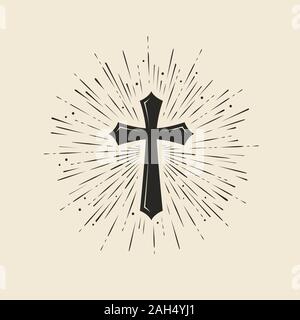 Symbole du christianisme de Jésus-Christ. Croix, symbole de culte. Illustration vectorielle vintage Illustration de Vecteur