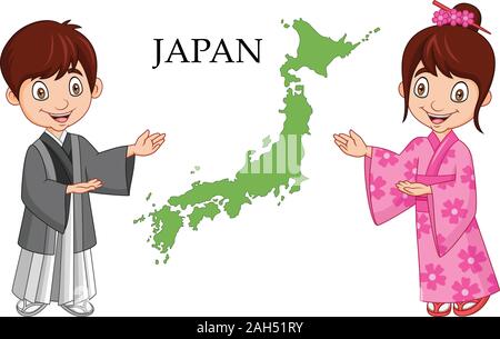 Cartoon couple japonais portant des costumes traditionnels Illustration de Vecteur