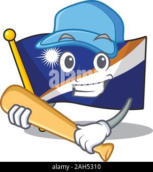 Faites défiler l'île marshall drapeau Cool cartoon character design avec le baseball Illustration de Vecteur