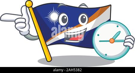 Faites défiler l'île marshall drapeau smiling cartoon character style avec horloge Illustration de Vecteur