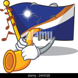Faites défiler l'île marshall drapeau cartoon character design rendement avec trompette Illustration de Vecteur
