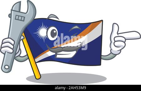 L'île marshall drapeau Mécanicien Cool Faites défiler la conception de personnages de dessins animés Illustration de Vecteur