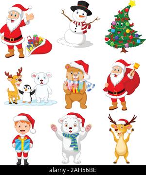 Cartoon Santa Claus avec beaucoup d'animaux collection Illustration de Vecteur