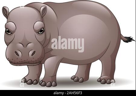 Cartoon funny hippo isolé sur fond blanc Illustration de Vecteur