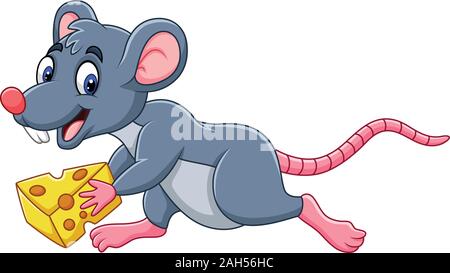 Caricature de la souris fonctionne avec tranche de fromage Illustration de Vecteur