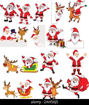 Ensemble de collection Cartoon Santa Claus Illustration de Vecteur