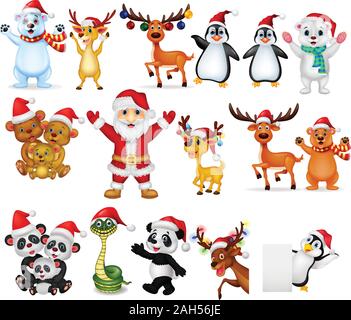 Cartoon Santa Claus avec beaucoup d'animaux collection Illustration de Vecteur