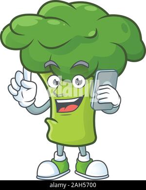 Mascot conception de brocoli vert parlant au téléphone Illustration de Vecteur