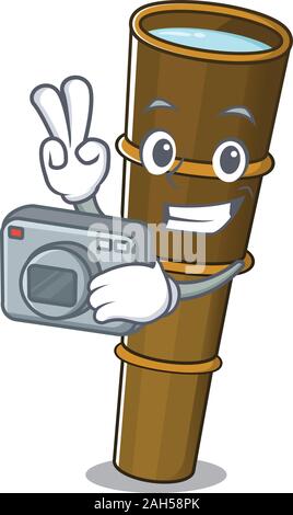 Un photographe professionnel défilement style mascotte télescope avec un appareil photo Illustration de Vecteur