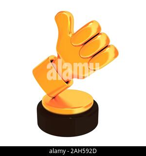 Thumb up trophy isolé sur fond blanc. 3D render Banque D'Images