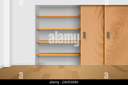 Armoire en bois et de mettre en valeur dans la salle blanche Illustration de Vecteur