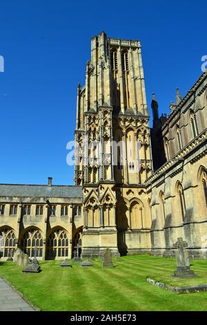 Wells Cathedral et Wells, Somerset, Royaume-Uni, Banque D'Images